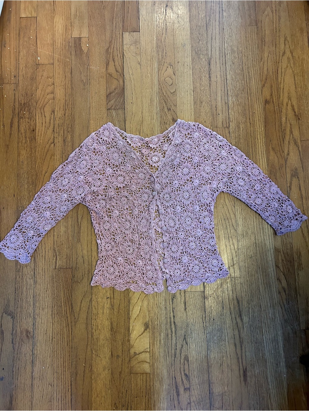 Vintage Lavender Crochet Button-Up Top